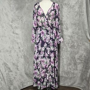 Haani Maxi Dress Women M Purple Chiffon Sheer Cold Shoulder Belt Fairy Cottage